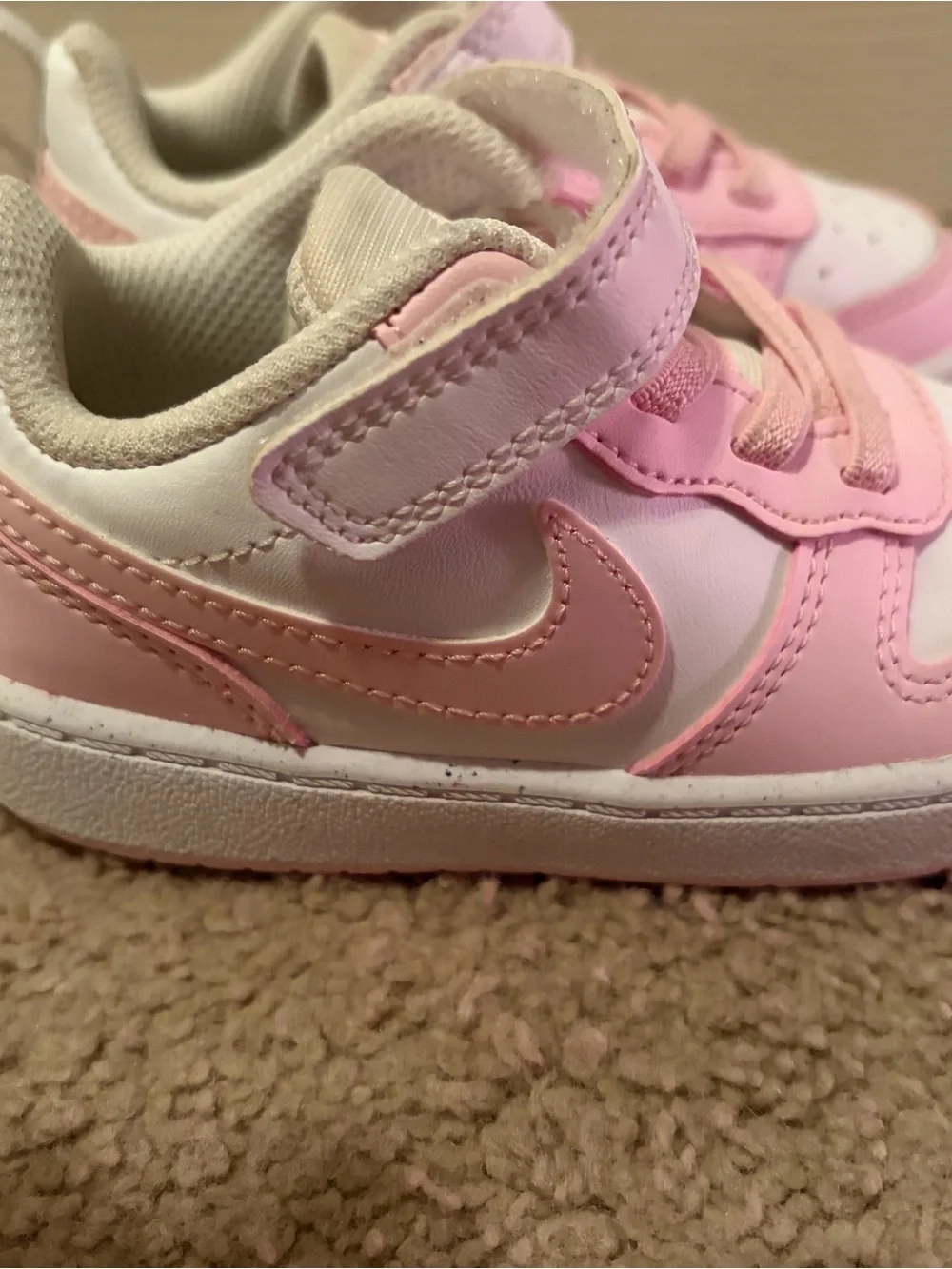 Nike Kids court borough low White and Pink Velcro Athletic Sneakers